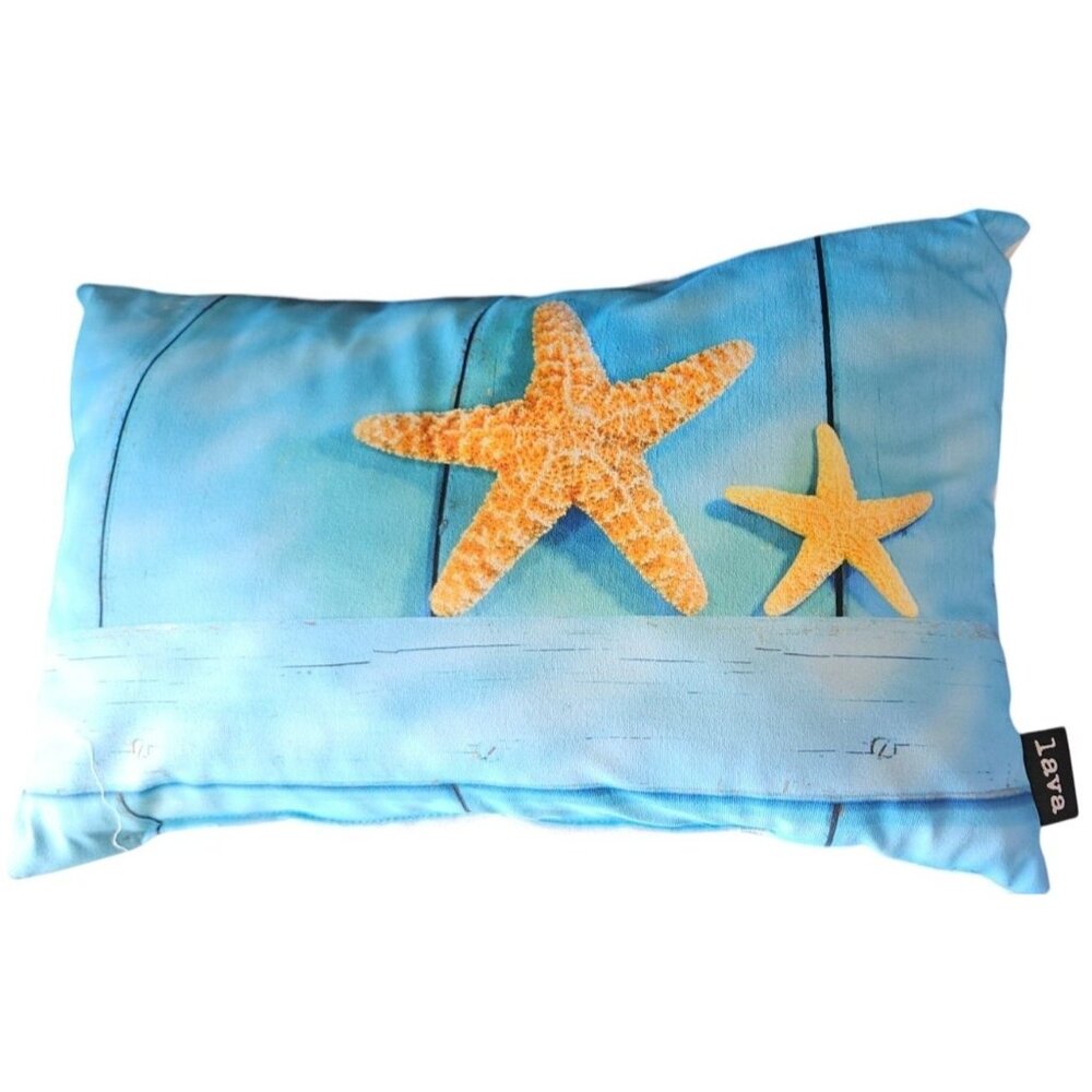 Lava Pillow‎ Decorative Throw Starfish Ocean Nautical Beach 20x12" Blue Tan